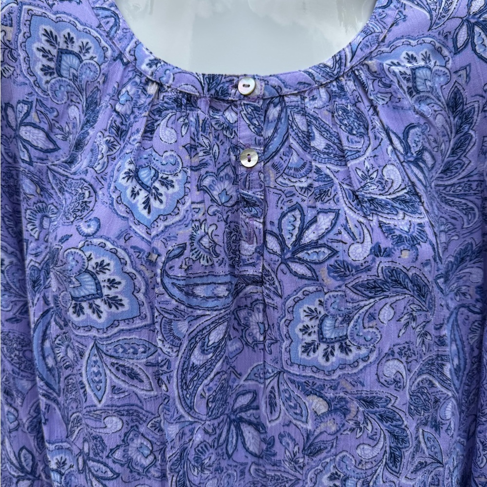 Appleseed Women's Lavender Purple Paisley Long Sleeve Half Button Up Sz Large - Picture 2 of 12